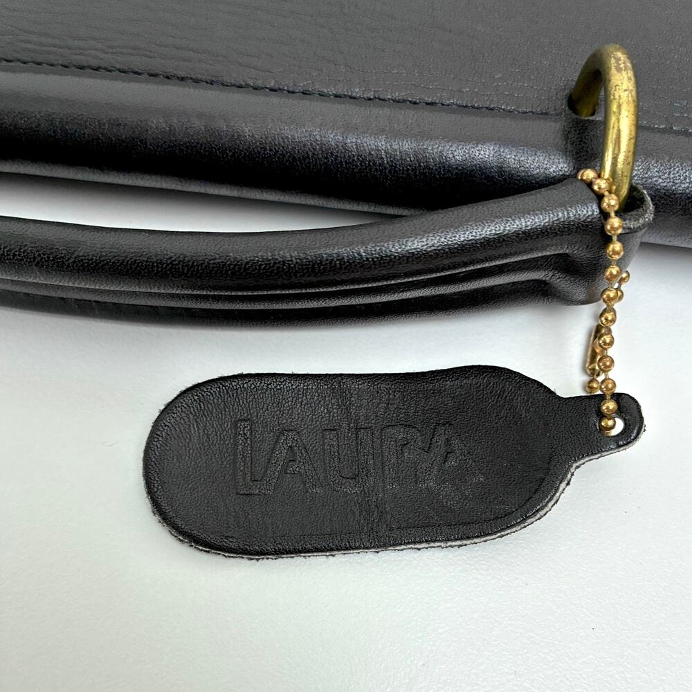 Vintage Laura USA Black Leather Satchel with Shoulder Strap - Laptop Bag - Picture 10 of 13